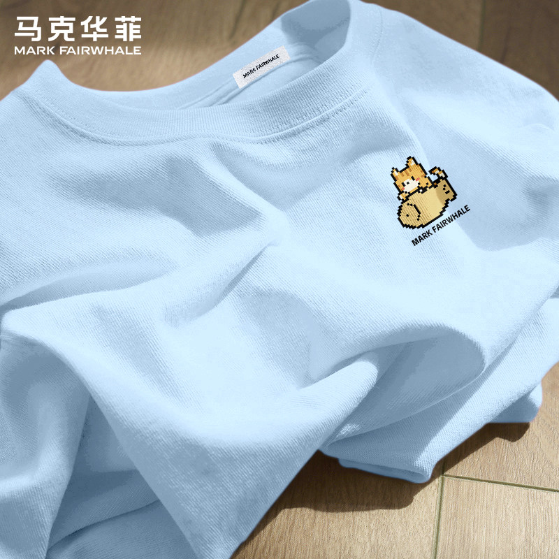 马克华菲夏季男士纯棉短袖T恤新款套头宽松卡通印花男生潮牌上衣