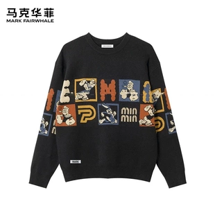 马克华菲秋季冬针织衫图案印花休闲打底衫男复古毛衣圆领套头上衣