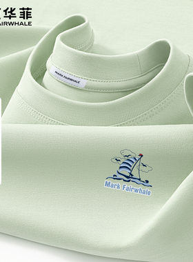 马克华菲夏季2026新款男士短袖T恤纯棉宽松休闲印花上衣服灰绿色