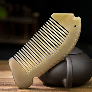 真牛角天然牦牛角小鱼梳便携包包梳男女家用礼品梳头皮经络按摩梳