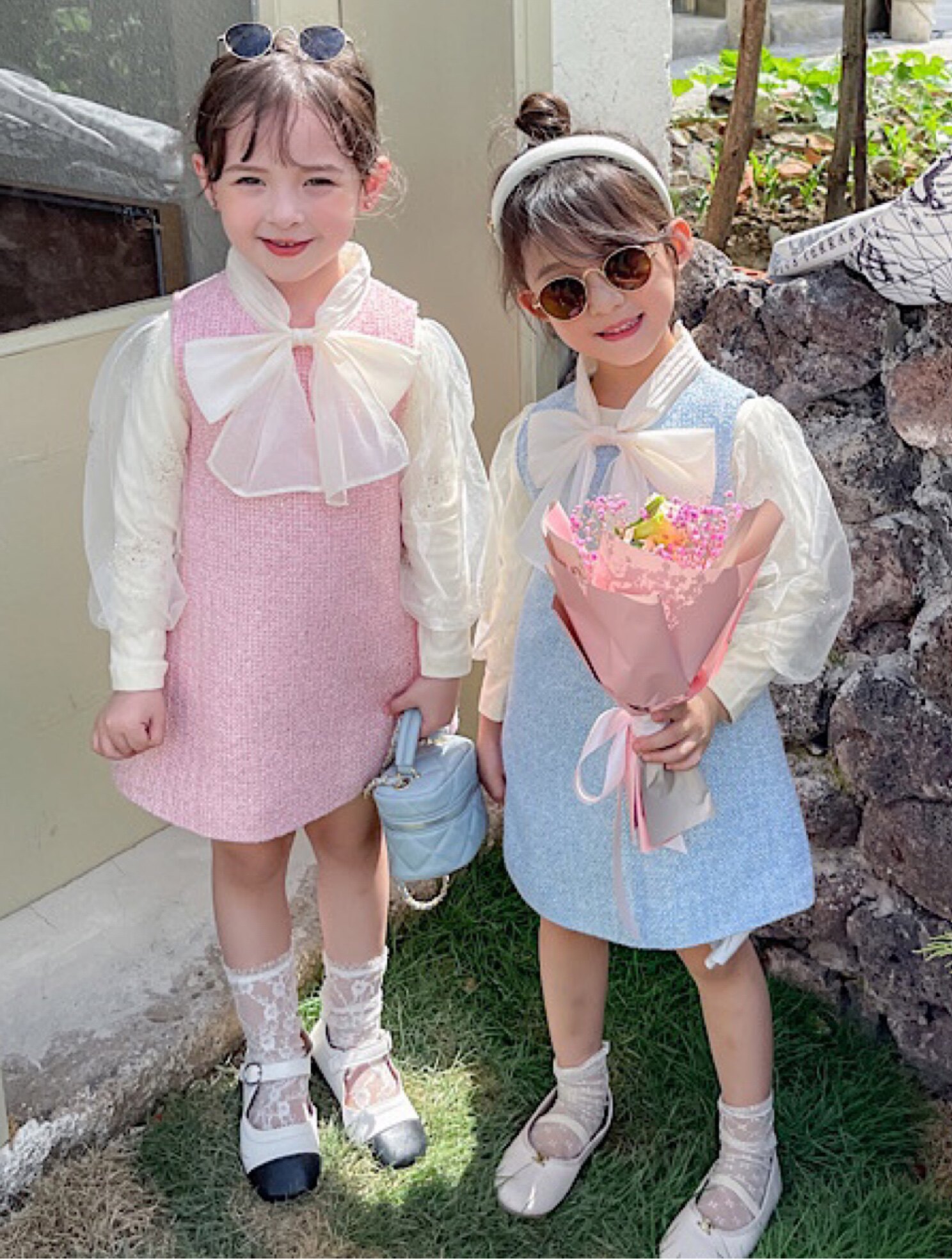 韩国女童春款韩版连衣裙套装儿童小香风时髦小女孩公主裙礼服裙子