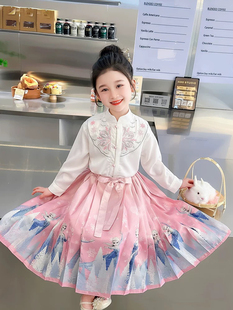 女童2026春款粉色明制马面裙衬衣套装女孩儿童中国风汉服连衣裙子