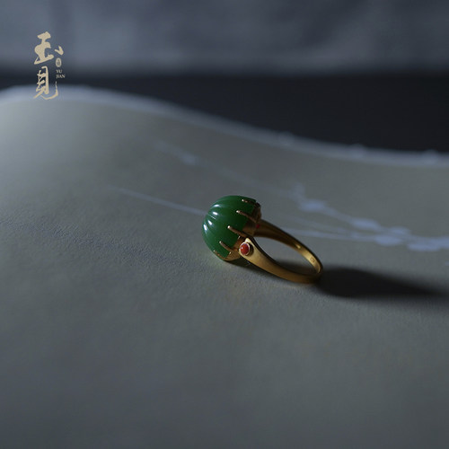 玉见和田玉碧玉南瓜戒指古法金镶嵌白玉福瓜戒指女款