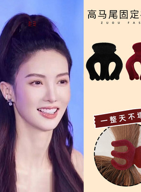 网红同款红色植绒发夹女后脑勺小号高马尾固定抓夹爪子鲨鱼夹