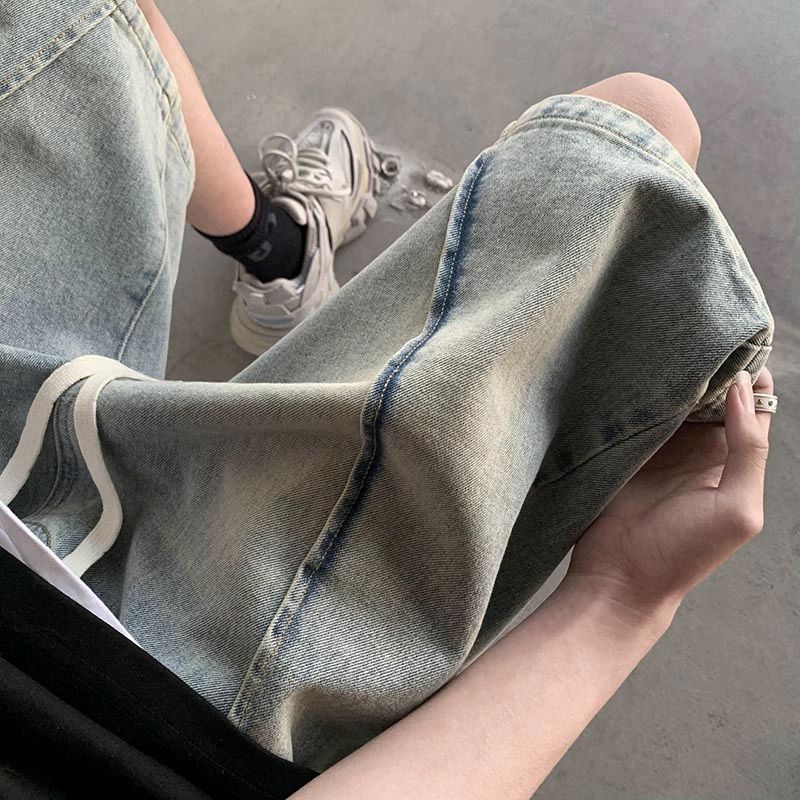 水洗复古牛仔短裤男夏季欧美潮牌大码五分中裤少年感美式潮流设计