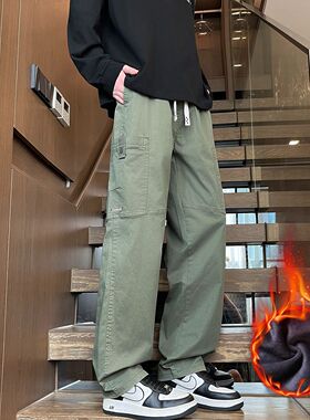 2025秋冬季欧美新款阔腿口袋加绒日韩工装直筒休闲长裤男潮PANTS