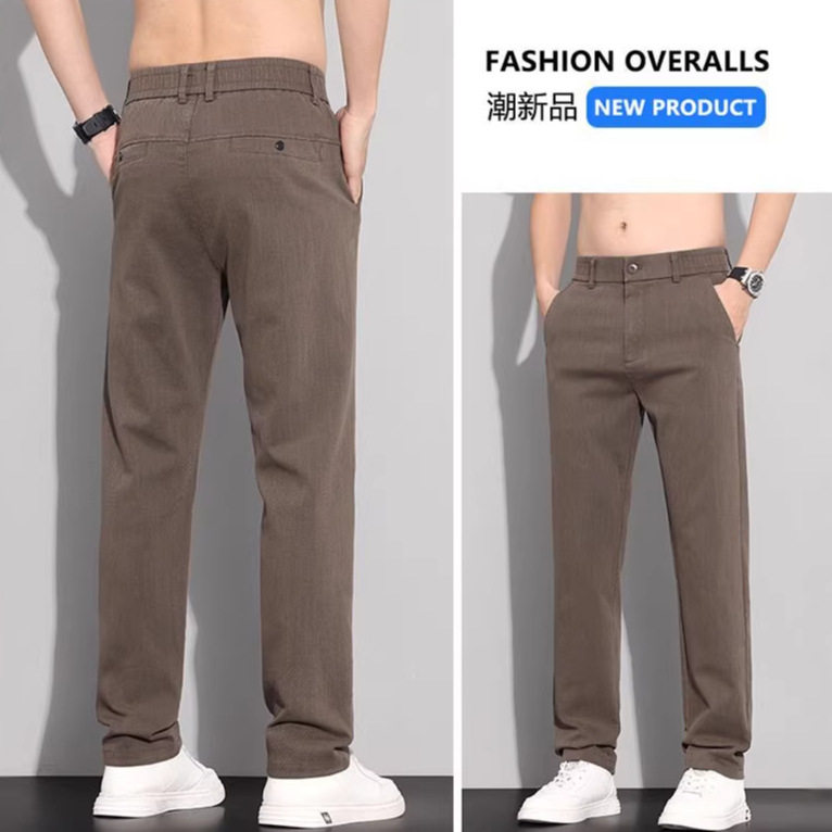 2026春夏季新款欧美日韩咖色大码弹宽松直筒商务休闲西裤男pants