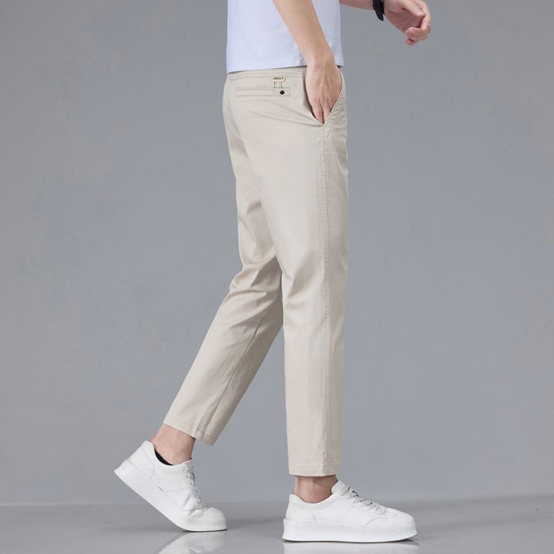 2026春夏季新款欧美日韩浅灰弹力棉修身直筒休闲九分西裤男pants