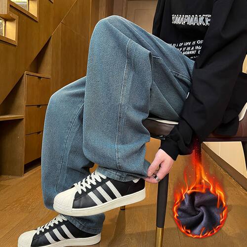2025秋冬季欧美新款阔腿加绒日韩星空纹直筒休闲长裤男潮爆PANTS