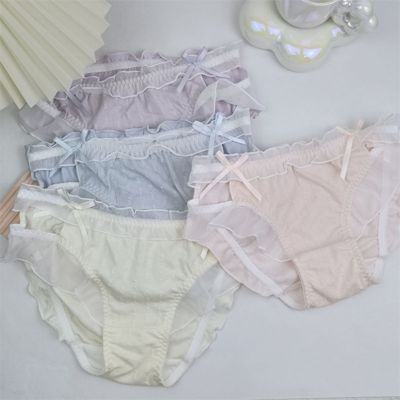 2023新款内裤女生纯棉纯欲秋冬蕾丝镂空性感中低腰全棉螺纹蝴蝶结
