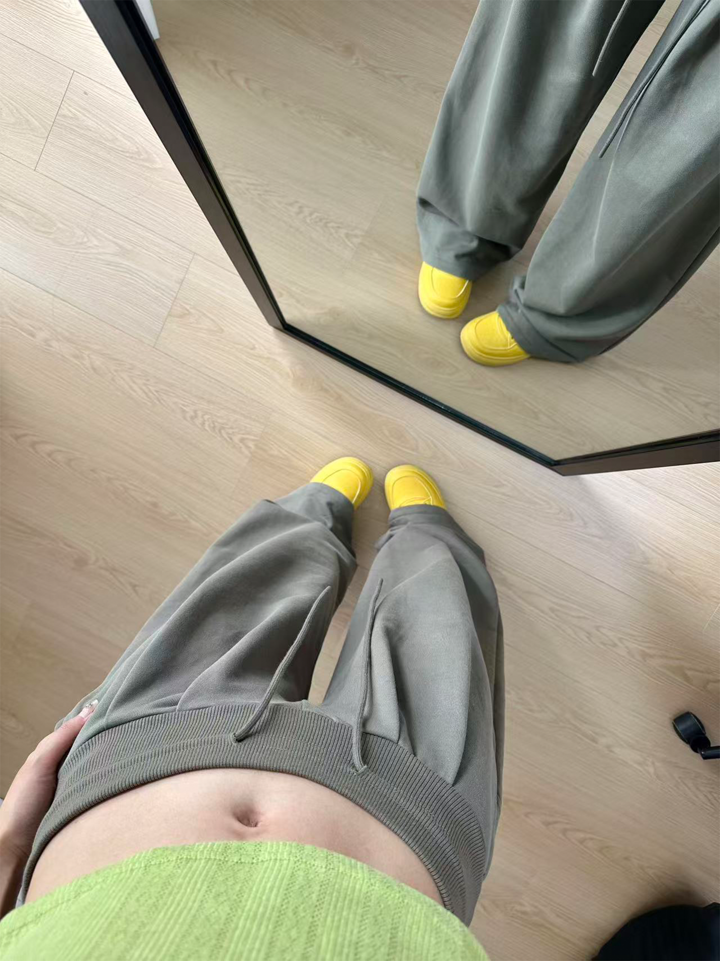 Gray Green American Sports Pants Women's Autumn 2025 New arrival Low Waist Slim Looking Drape Loose Lazy Wide Leg Pants