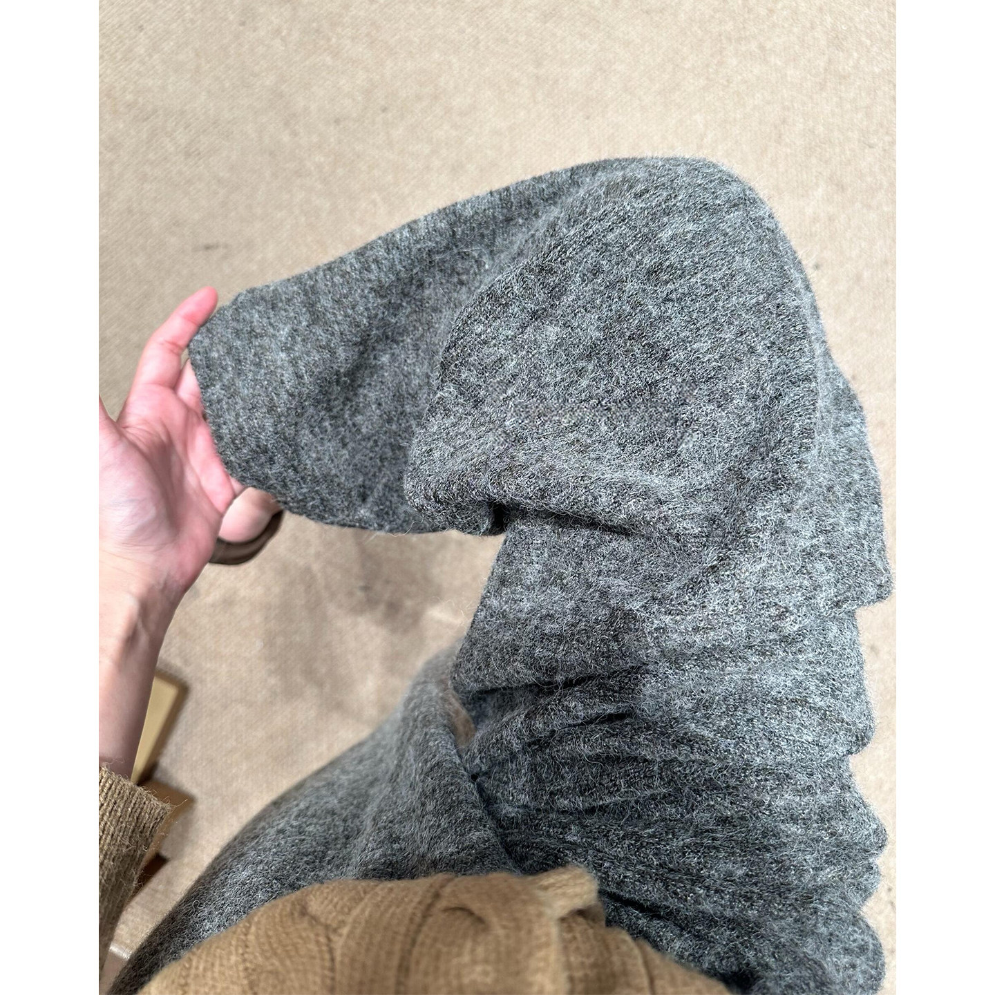 秋冬灰色加绒糯米裤子女加厚保暖棉裤慵懒垂感软糯毛呢针织1208u