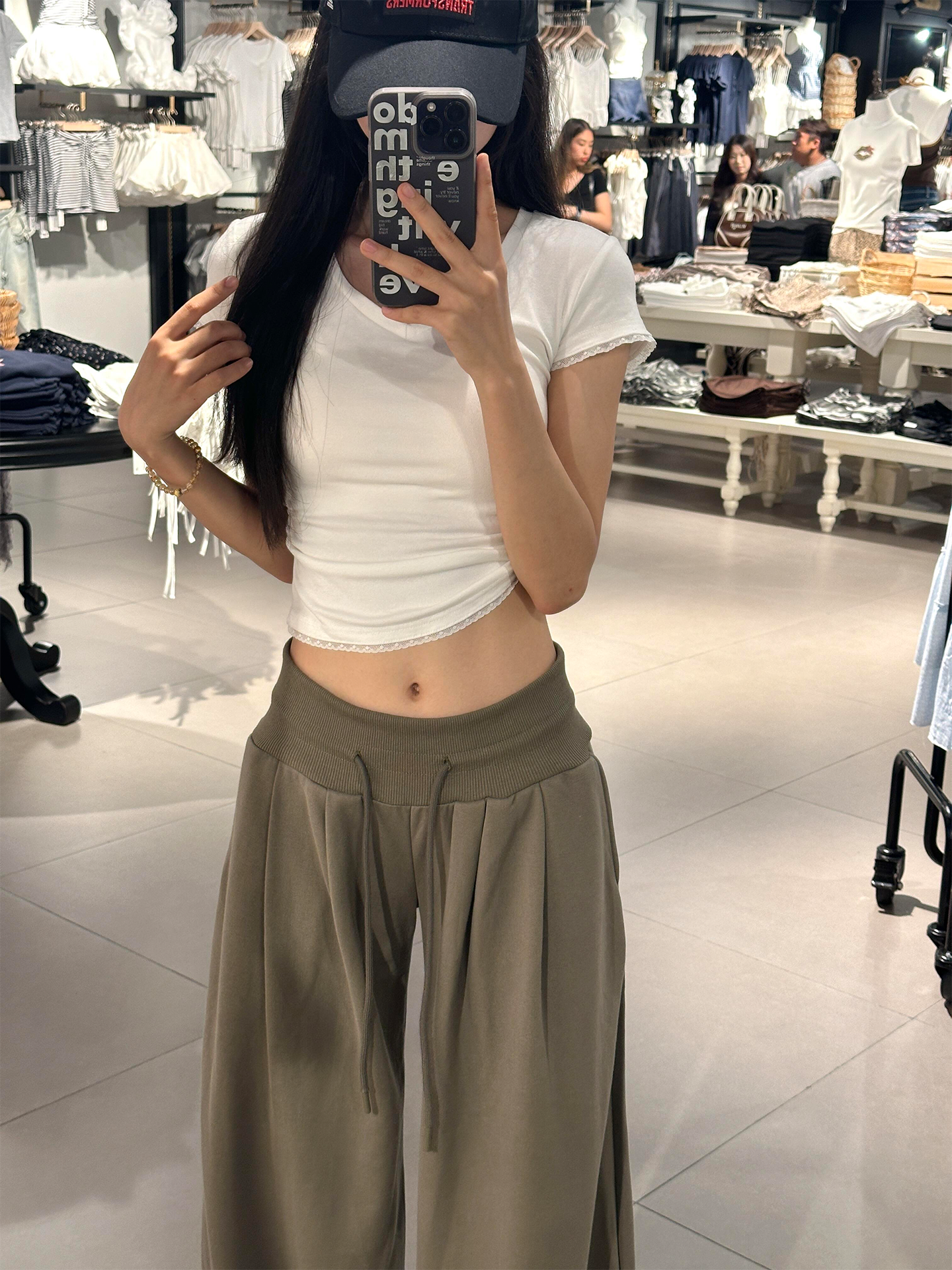 Gray Green American Sports Pants Women's Autumn 2025 New arrival Low Waist Slim Looking Drape Loose Lazy Wide Leg Pants