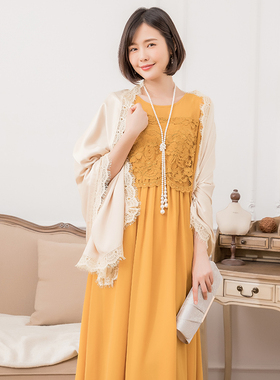 翠盈cuiying女士新蕾丝花边围巾遮阳丝巾日韩中长披肩88313