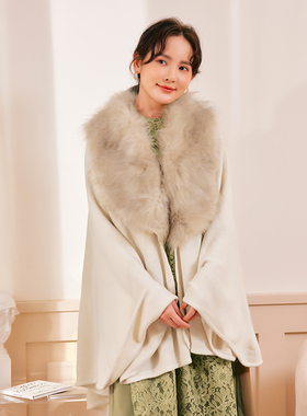 翠盈名媛女装新款仿狐狸毛秋冬保暖大披肩披风毛领针织衫88383