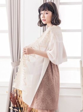 翠盈cuiying女士新蕾丝花边围巾遮阳丝巾日韩中长披肩88113