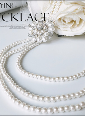翠盈新品女装搭配花朵镶嵌韩风饰品仿珍珠短款三层项链L033