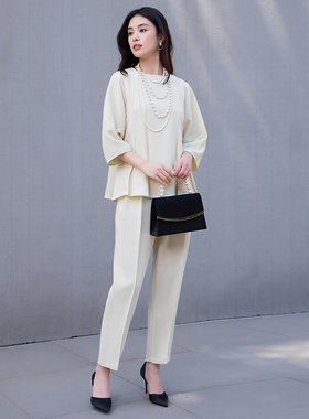 翠盈cuiying新款女士时尚简约上衣通勤休闲裤子优雅气质套装88661