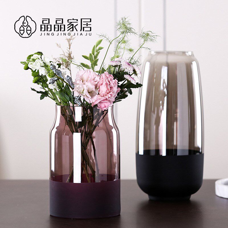 董家喷色离子镀深咖色下玻璃深咖色彩色磨砂瓶桌面透明装饰品