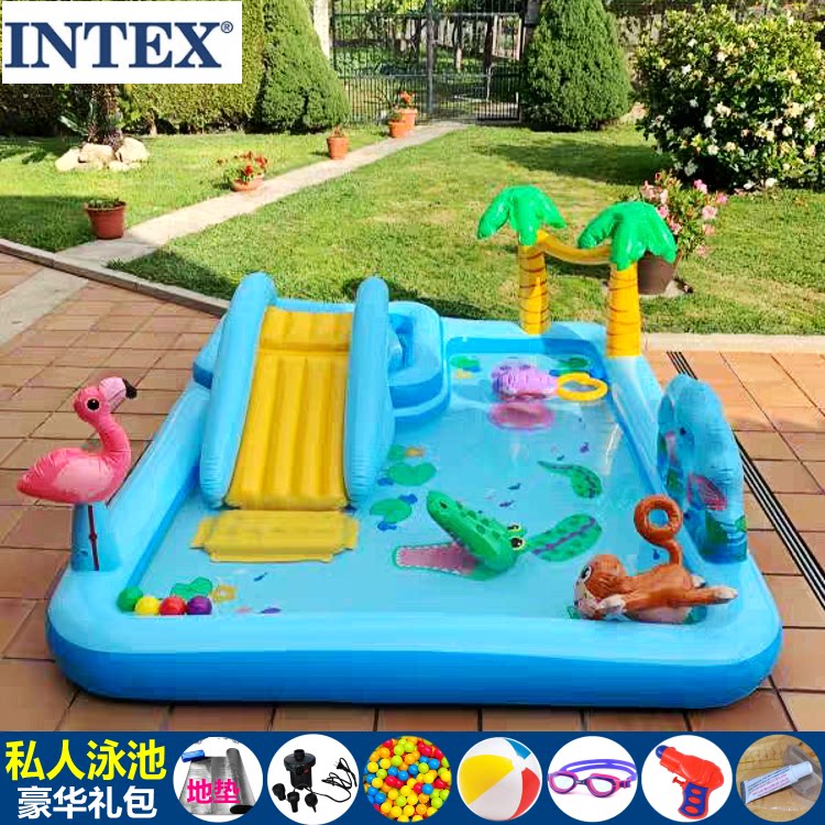 intex豪华充气城堡火烈鸟水池
