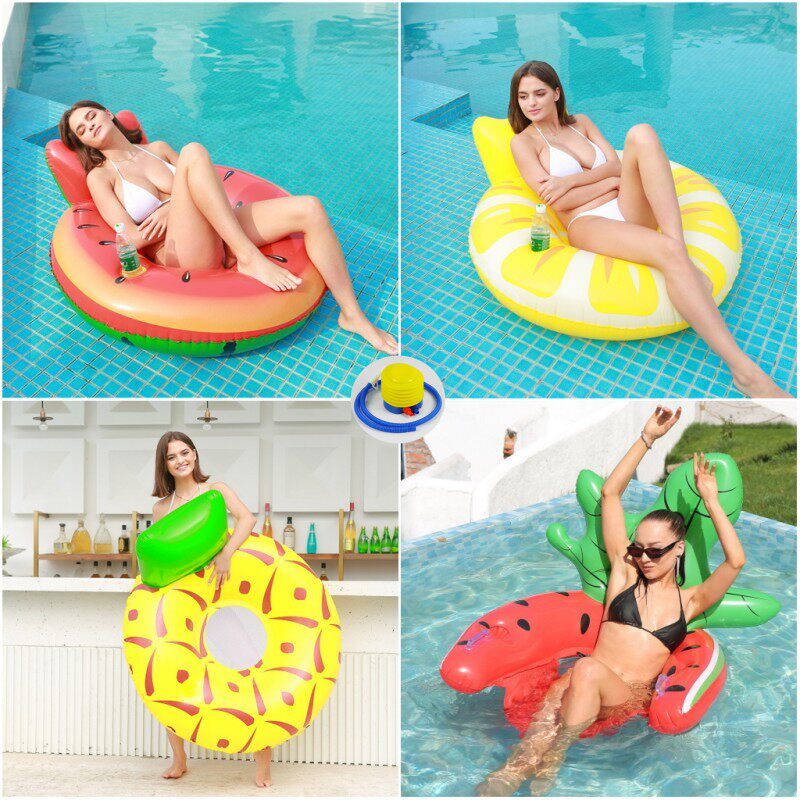 加厚出口带网成人充气西瓜靠椅大号儿童冲气菠萝柠檬水上躺床坐圈