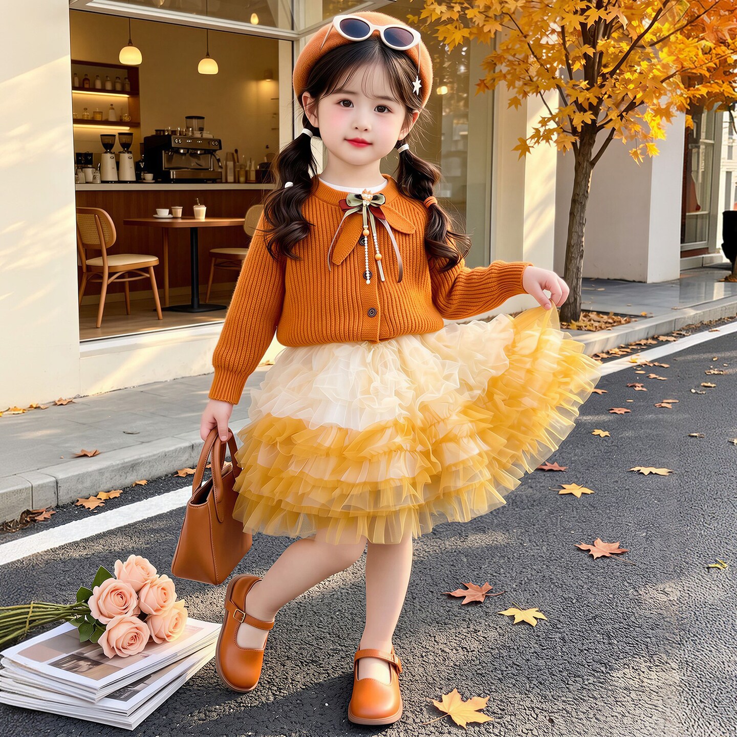 女童连衣裙春秋2026新款儿童毛衣公主裙子秋季小女孩蛋糕纱裙套装