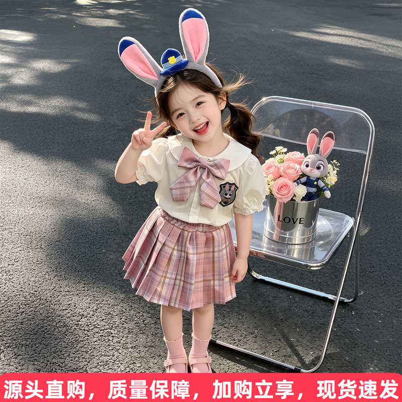 朱迪短袖套装裙送领结图片