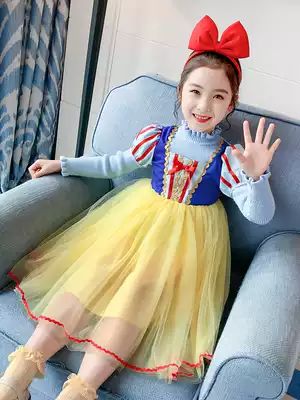 Girls snow white dress Autumn new dress Western style spring and autumn puffy yarn sweater children's mesh skirt female