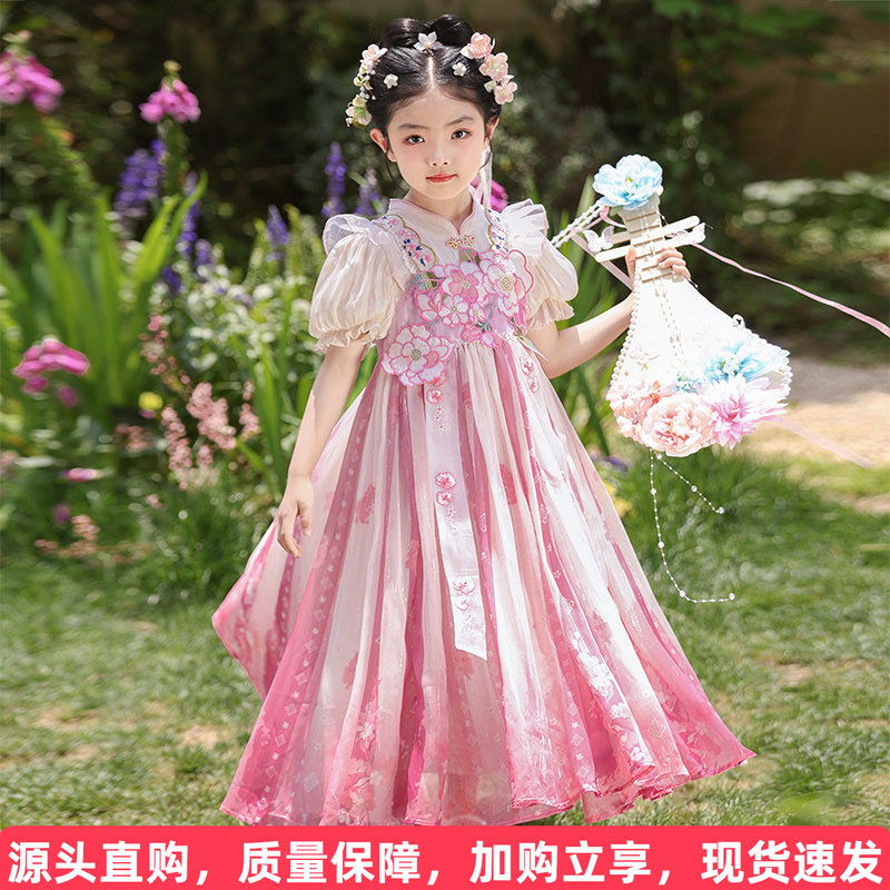 国风牡丹花短袖汉服裙图片