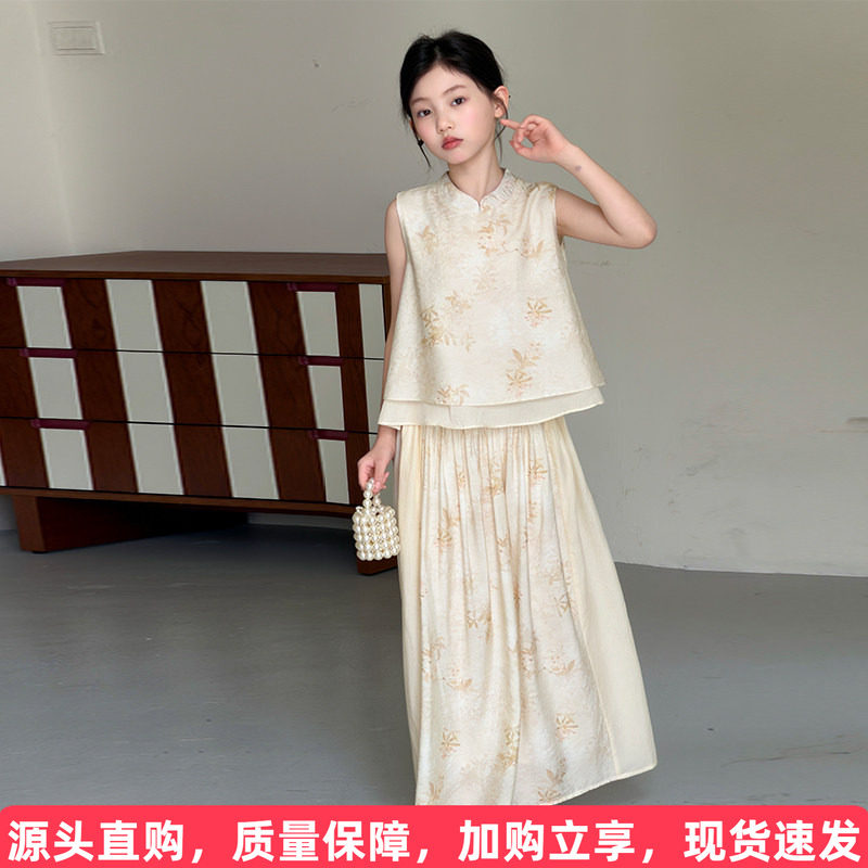 国风碎花旗袍长裙套装图片
