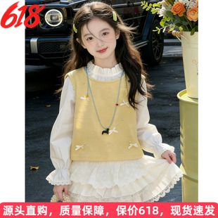 女童早春套装蛋糕裙春秋儿童学院风巨好看春装小女孩春季衬衫裙子