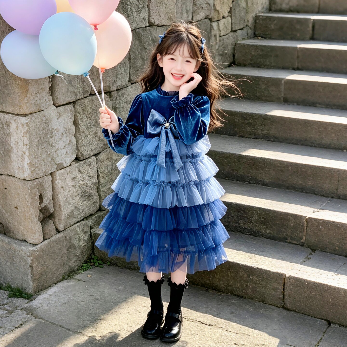 女童秋季连衣裙2026新款儿童高级感丝绒裙子春秋女孩生日蛋糕纱裙