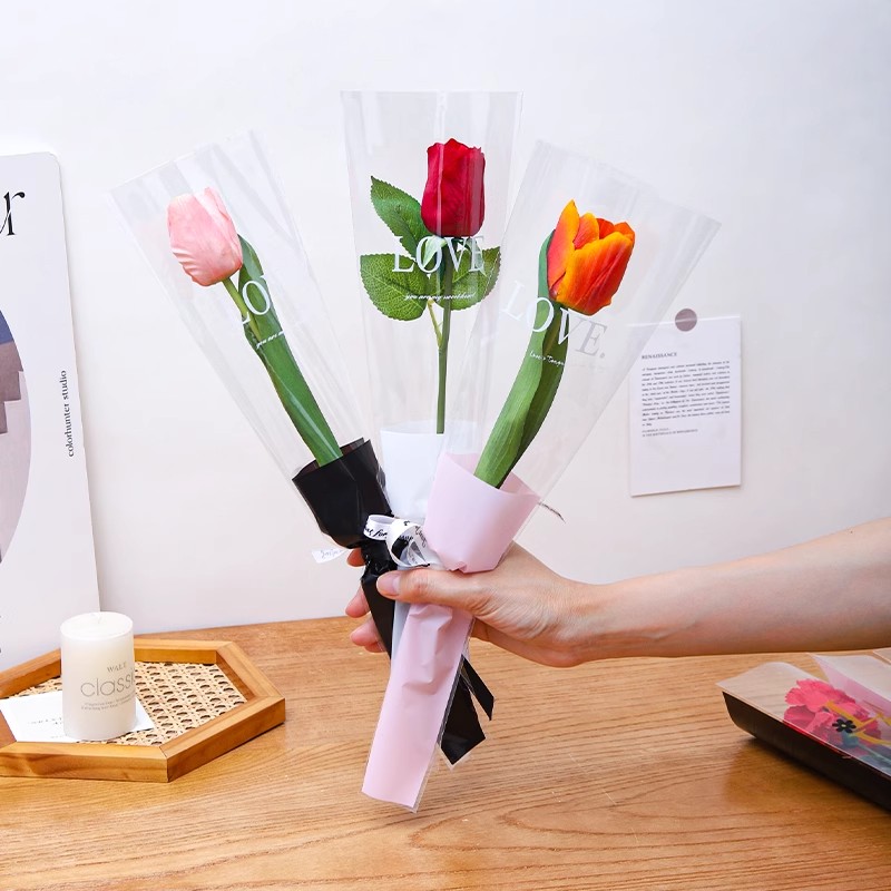情人节单支花束包装袋多支玫瑰花鲜花套袋包花袋一枝花康乃馨花袋