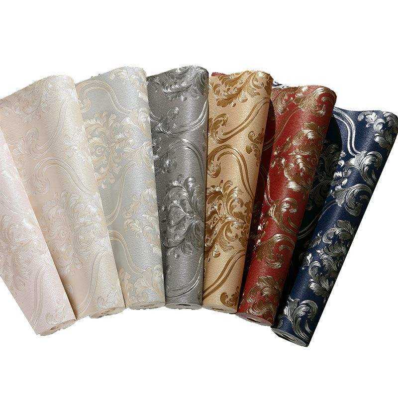 3d立体欧式大马士革无纺布墙纸 金色卧室客厅工程电视背景墙壁纸