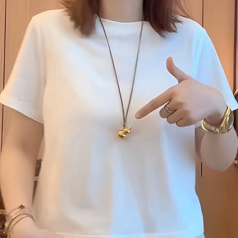 2026夏季新款简约休闲风宽松纯色圆领短袖T恤女时尚百搭显瘦上衣