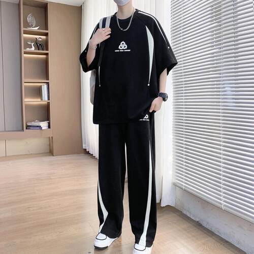 Scott服饰夏季休闲短袖T恤套装男新款帅气运动长裤青少年搭配一套