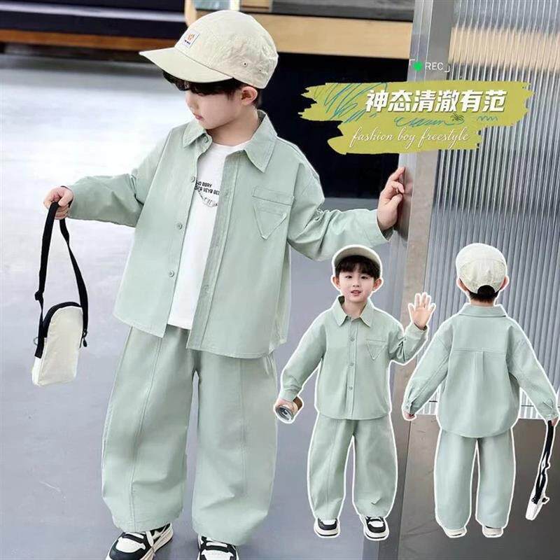 有范YF优选男童清j新薄款休闲衬衫套装20HJ26新款男童韩版百搭两