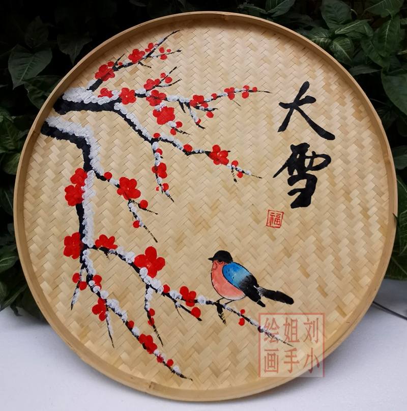 二十四节气簸箕画创意簸箕手绘画竹子农家乐装饰墙饰挂饰复古竹编