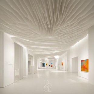 室内天幕吊顶 法纹纸法理纸阻燃布理法纸阻燃波浪天花吊顶展示