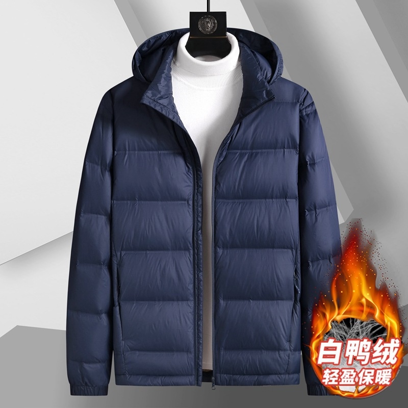 2023秋冬新款加肥加大码男青年羽绒服外套轻薄款肥佬宽松脱帽
