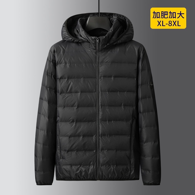 宽松大码轻薄羽绒服男加肥加大连帽胖子外套肥佬青年羽绒上衣