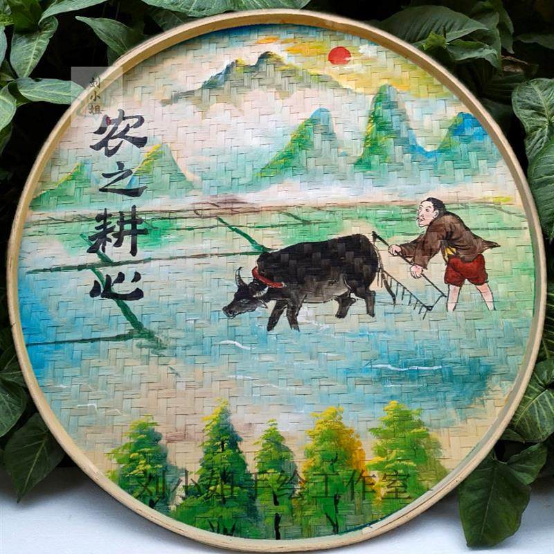 创意农耕文化复古怀旧农家乐农庄手绘墙壁墙饰竹编簸箕画餐馆壁画