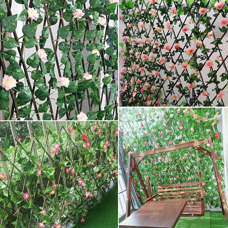 仿真玫瑰栅栏植物花墙花架带叶子田园伸缩栅栏假花篱笆阳台装饰