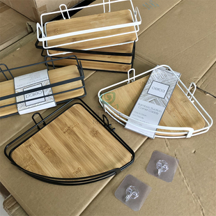 清！ 送粘钩免打孔置物架 三角架欧式实木铁艺浴室厨房