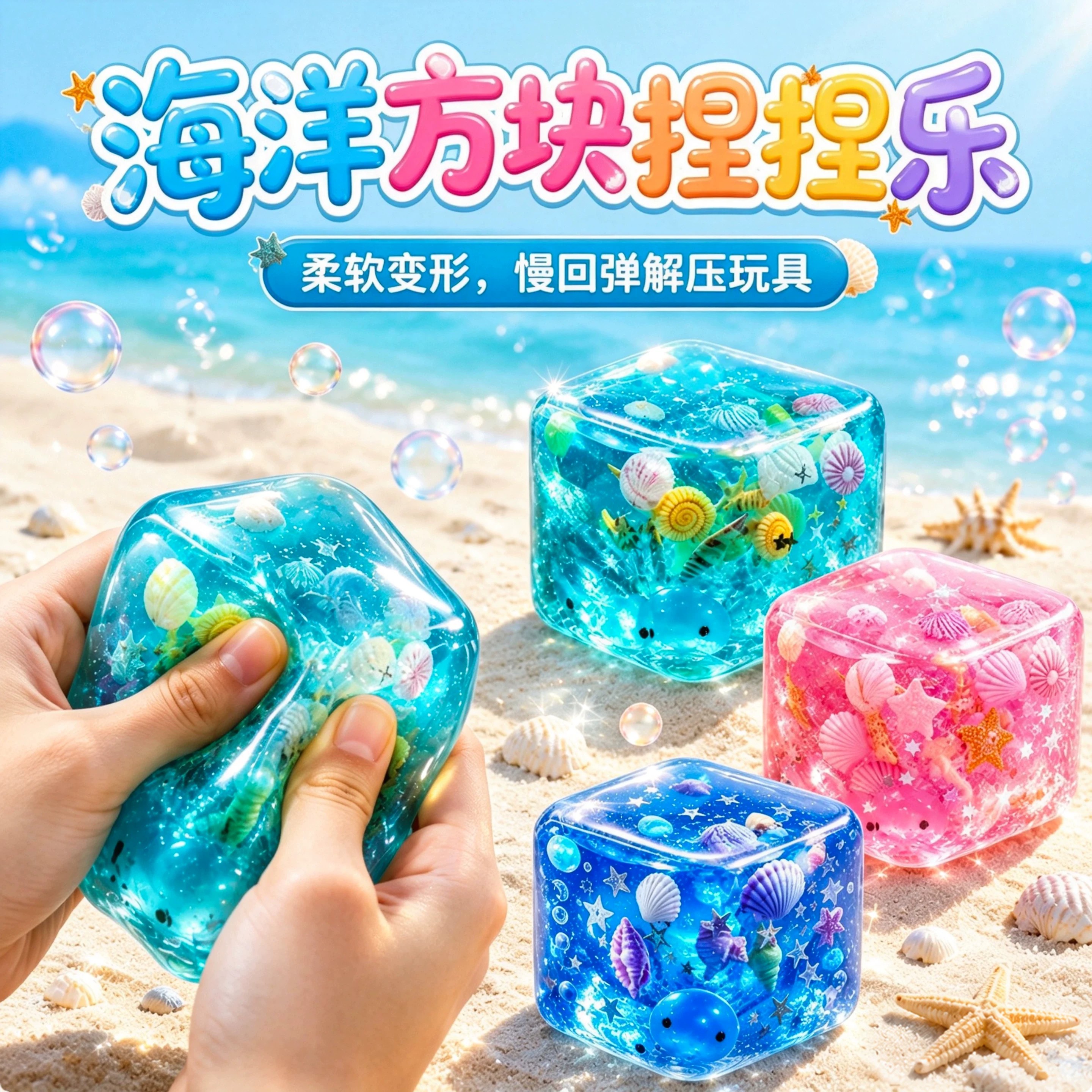 海洋贝壳冰块捏捏乐解压网红玩具麦芽糖柔软慢回弹手作球减压神器