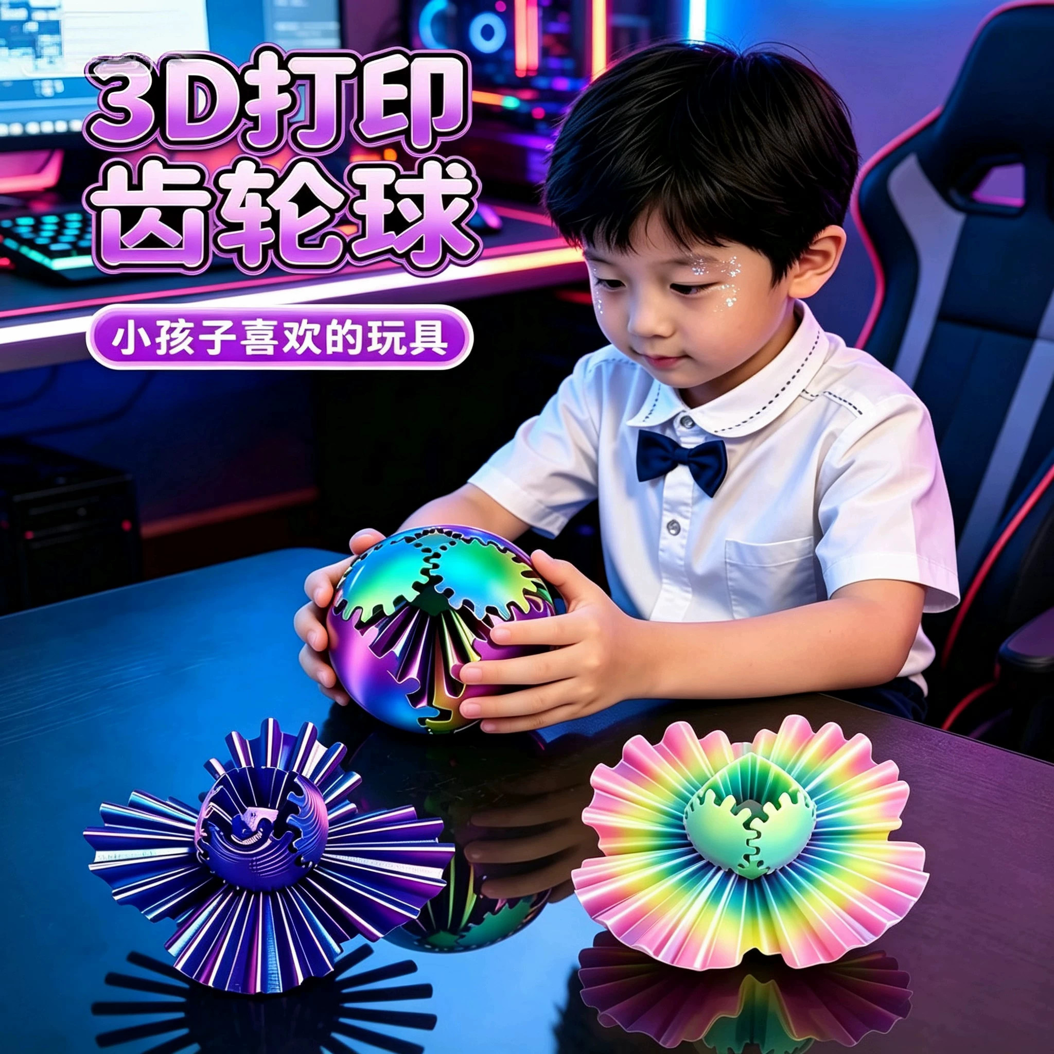 旋转齿轮球儿童益智玩具解压3D打