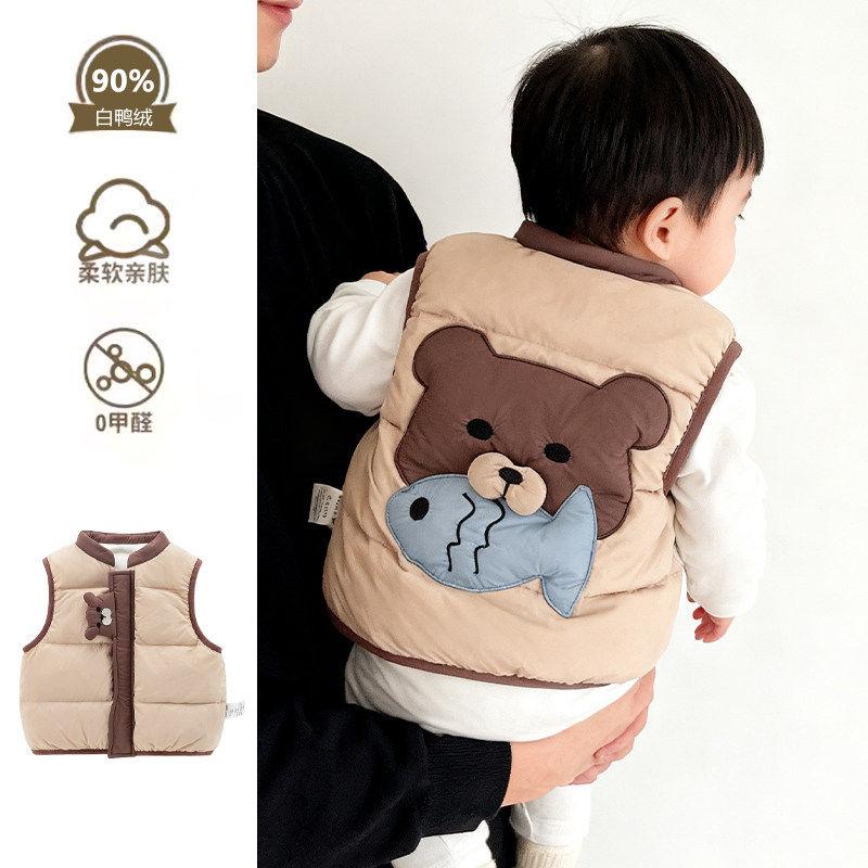 男婴儿羽绒马甲冬季新款白鸭绒无袖外套0-3岁宝宝羽绒背心外穿