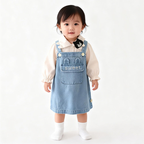 儿童春季新款牛仔裙婴儿韩版衬衫+牛仔背带裙宝宝春秋连衣裙套装