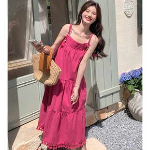 法式 流苏拼接气质超仙海边度假裙 绝美吊带连衣裙女夏季 2025新款