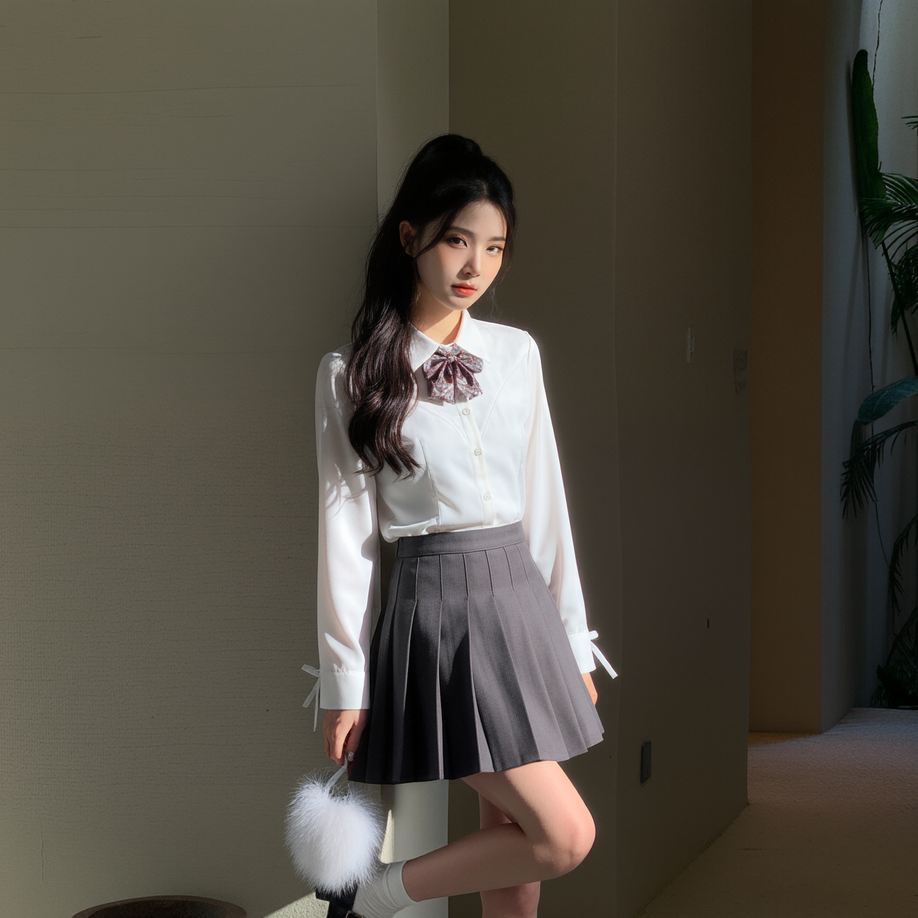 日系JK学院风长袖百褶裙套装女